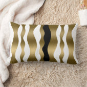 金ゴールドと白ゼブラストライプ黒アクセント ランバークッション (ブランケット)