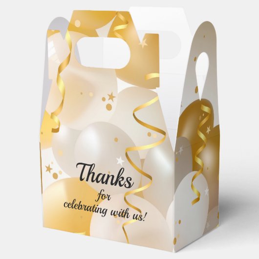 金ゴールドと白バルーン切り妻パーティー フェイバーボックス (オープン)