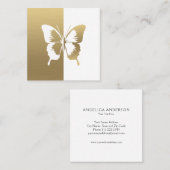 金ゴールドと白フェイク色の蝶 スクエア名刺 (正面/裏面)