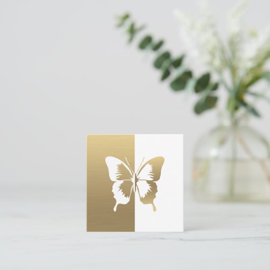 金ゴールドと白フェイク色の蝶 スクエア名刺 (スタンド正面)
