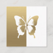 金ゴールドと白フェイク色の蝶 スクエア名刺 (正面)