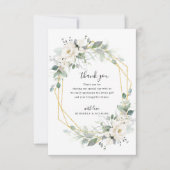 金ゴールドと白フローラの幾何結婚図形 サンキューカード (正面)