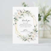 金ゴールドと白フローラの幾何結婚図形 サンキューカード (スタンド正面)