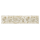 金ゴールドと白フローラペイズリーパターン ショートテーブルランナー (横)