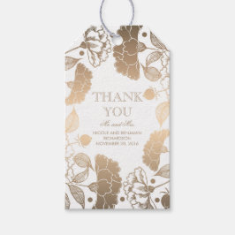 金ゴールドと白フローラリース – 牡丹結婚ズ ギフトタグ