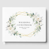 金ゴールドと白フローラ幾何結婚のゲストブック ゲストブック (正面)
