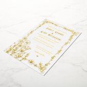 金ゴールドと白フローラ手書き結婚の 箔招待状 (回転した状態)