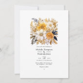 金ゴールドと白フローラ結婚の 招待状 (正面)