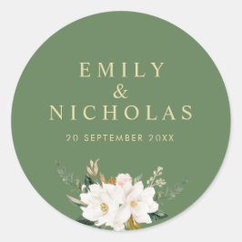 金ゴールドと白マグノリア結婚フローラ ラウンドシール