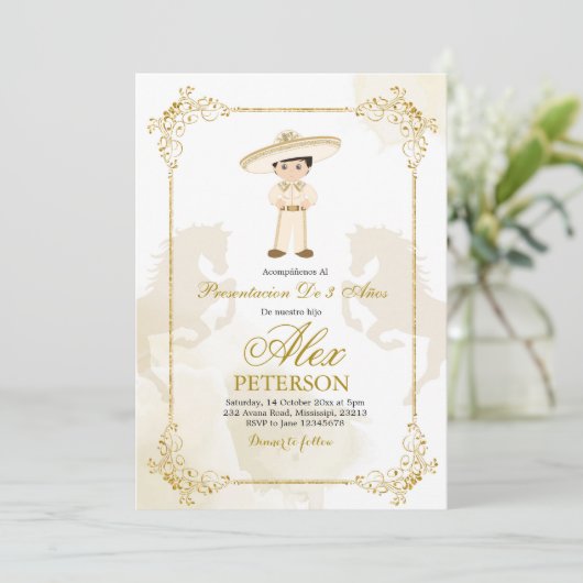 金ゴールドと白メスペインのキシカン少年のシャルロ 招待状 (スタンド正面)