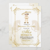 金ゴールドと白メスペインのキシカン少年のシャルロ 招待状 (正面/裏面)