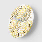 金ゴールドと白モダンフローラフェイクアートフォイルグラム ラウンド壁時計 (傾斜)