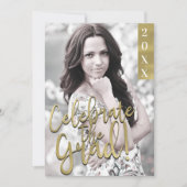 金ゴールドと白モダン学卒卒業パーティー 招待状 (正面)