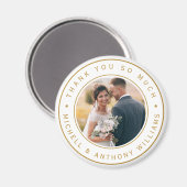 金ゴールドと白モダン色の結婚写真ありがとう マグネット (正面/裏面)