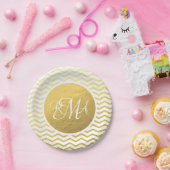 金ゴールドと白モノグラムの山パーソナライズされた形 ペーパープレート (パーティー)