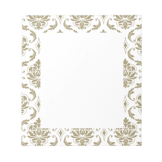 金ゴールドと白ヴィンテージのダマスクパターン ノートパッド (正面)