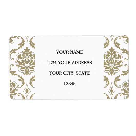 金ゴールドと白ヴィンテージのダマスクパターン ラベル (正面)