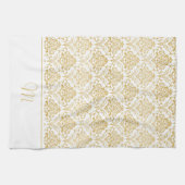 金ゴールドと白ヴィンテージダマスモノグラム2 キッチンタオル (横)