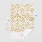 金ゴールドと白ヴィンテージダマスモノグラム2 ゴルフタオル (インサイチュ)