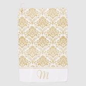 金ゴールドと白ヴィンテージダマスモノグラム2 ゴルフタオル (正面)