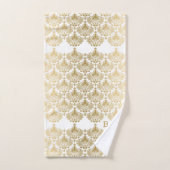 金ゴールドと白ヴィンテージフローラの減衰パターン バスタオルセット (ハンドタオル)