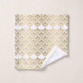 金ゴールドと白ヴィンテージフローラの減衰パターン バスタオルセット (ウォッシュタオル)