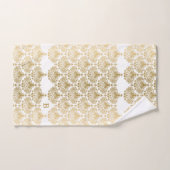 金ゴールドと白ヴィンテージフローラの減衰パターン バスタオルセット (ハンドタオル)