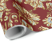金ゴールドと白ヴィンテージフローラの減衰パターン ラッピングペーパー (ロールコーナー)
