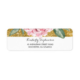 金ゴールドと白ヴィンテージフローラピンク結婚ズ ラベル