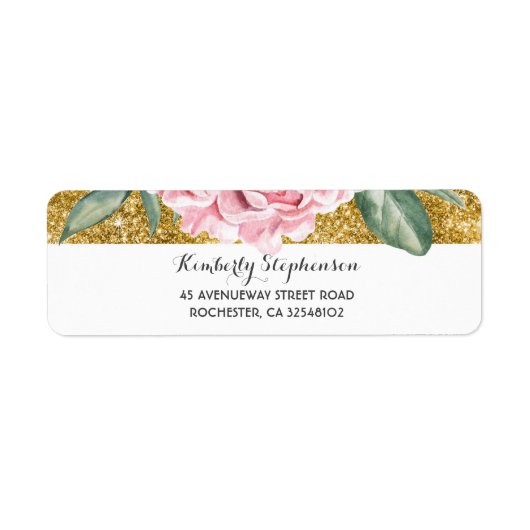 金ゴールドと白ヴィンテージフローラピンク結婚ズ ラベル (正面)