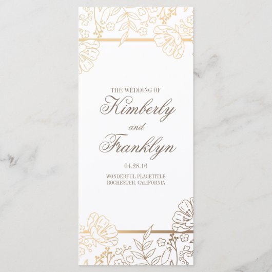 金ゴールドと白ヴィンテージフローラ結婚式 プログラム (正面)