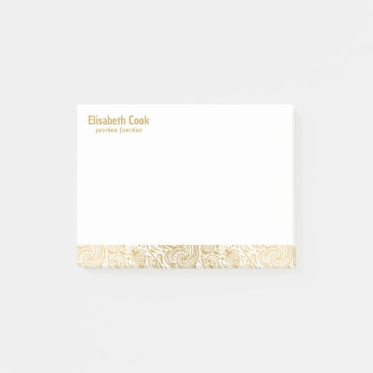 金ゴールドと白ヴィンテージペイズリーパターン ポストイット (正面)