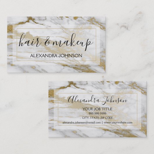 金ゴールドと白大理石の髪とメイクアップ 名刺 (正面/裏面)