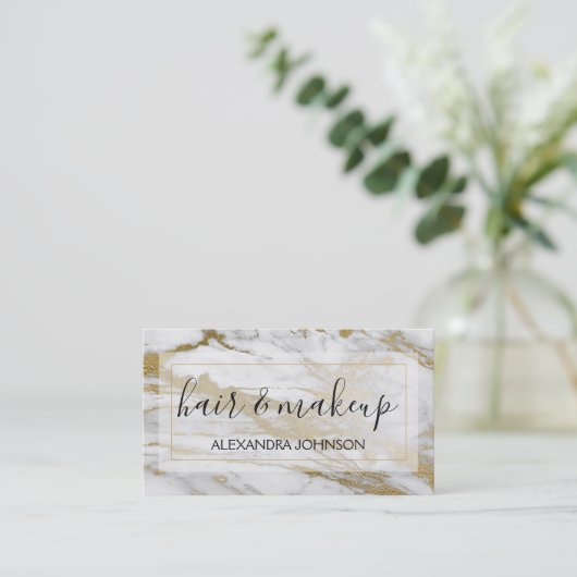 金ゴールドと白大理石の髪とメイクアップ 名刺 (スタンド正面)