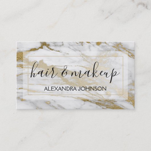 金ゴールドと白大理石の髪とメイクアップ 名刺 (正面)