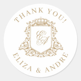 金ゴールドと白王室のモノグラム結婚クレスト ラウンドシール