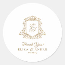 金ゴールドと白王室のモノグラム結婚クレスト