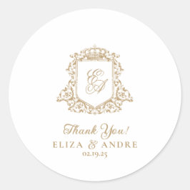 金ゴールドと白王室のモノグラム結婚クレスト ラウンドシール