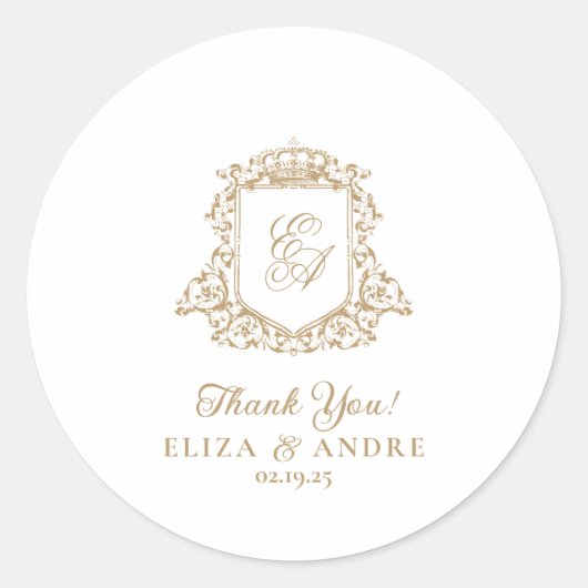 金ゴールドと白王室のモノグラム結婚クレスト ラウンドシール (正面)