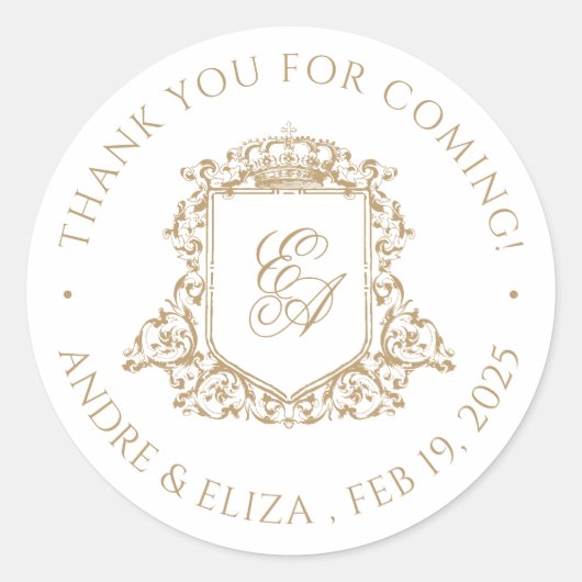 金ゴールドと白王室のモノグラム結婚クレスト ラウンドシール (正面)