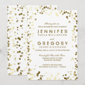 金ゴールドと白紙吹雪ヴィンテージ婚約パーティ 招待状 (正面/裏面)