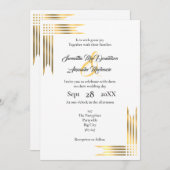 金ゴールドと白結婚の 招待状 (正面/裏面)