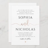 金ゴールドと白結婚式招待状。シンプル招待状 招待状 (正面/裏面)