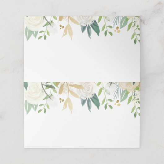 金ゴールドと白結婚花のフードラベルカード プレイスカード (外部開封)