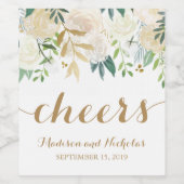 金ゴールドと白結婚花のワインラベル ワインラベル (シングルラベル)