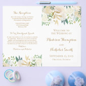 金ゴールドと白花結婚式 プログラムブックレット チラシ (シングル)