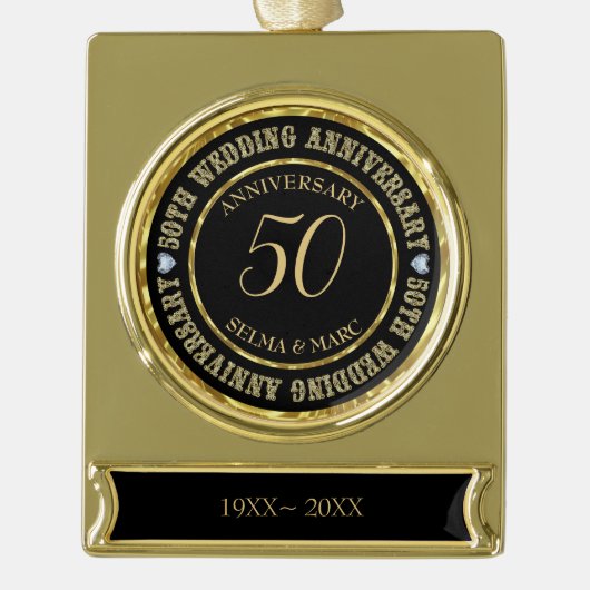 金ゴールドと白黒ダイヤモンド ゴールドプレートバナーオーナメント (正面)