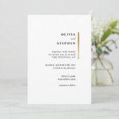 金ゴールドと白。スタイリッシュシンプルタイポグラフィ結婚ズ 招待状 (スタンド正面)