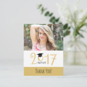 金ゴールドと白、写真卒業ありがとう ポストカード (スタンド正面)