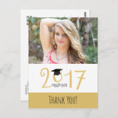 金ゴールドと白、写真卒業ありがとう ポストカード (正面/裏面)